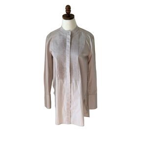 VINCE Poplin Pleat Cotton Tuxedo Tunic Beige Button Down Shirt‎ Size Small